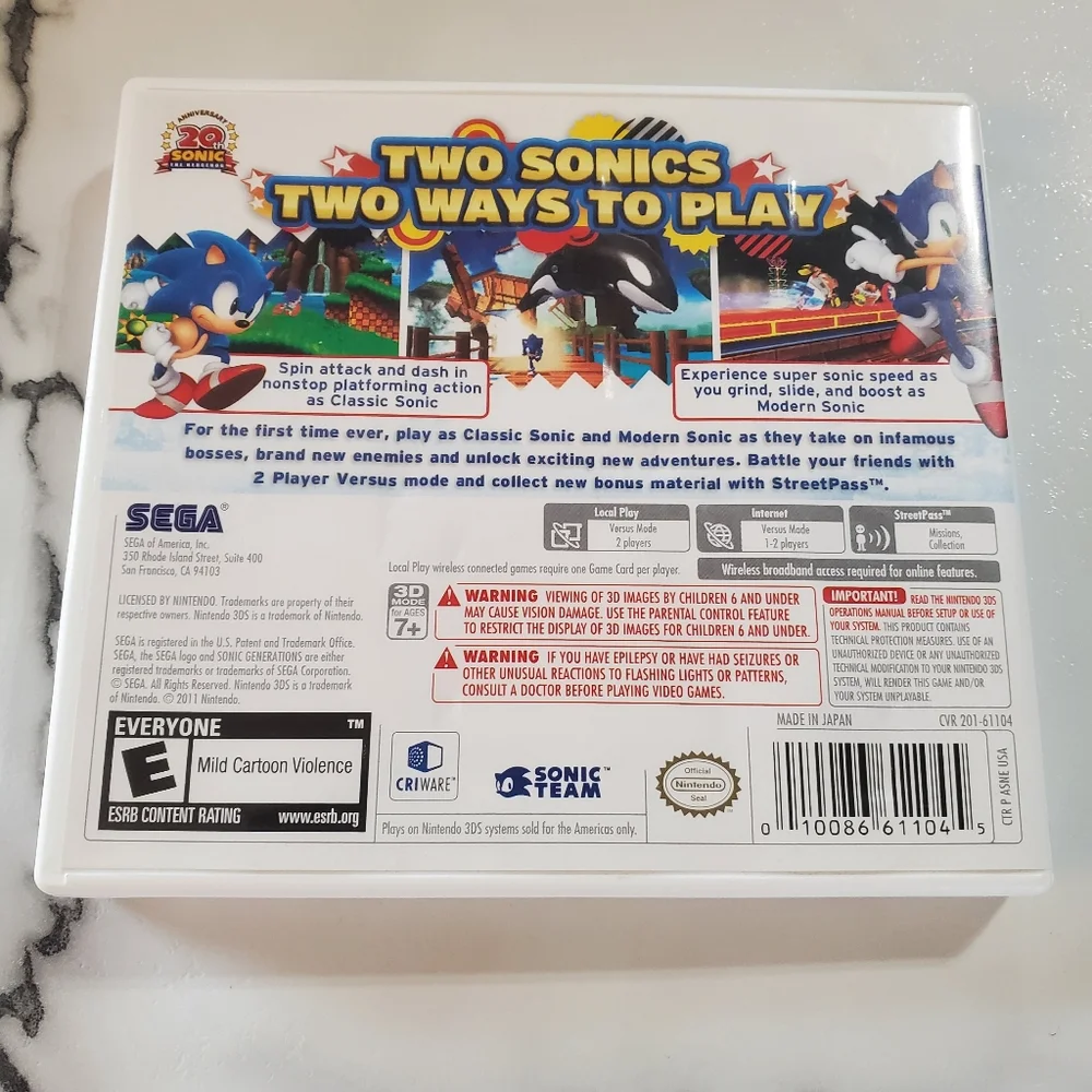 Sonic Generations Nintendo 3DS Video Game SEGA *TESTED*